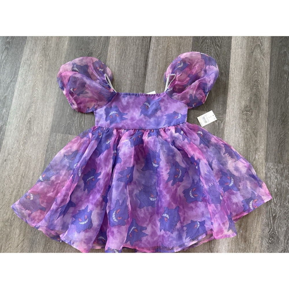 Girls' Purple Puff Sleeve Organza Dress Pokémon Gengar Size 6-7 New